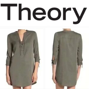 Theory Jullitah R2 Lace Up Dress in Deep Sage Green Sz 10